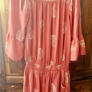 Boho Salmon Pink Romper with Paisley Print